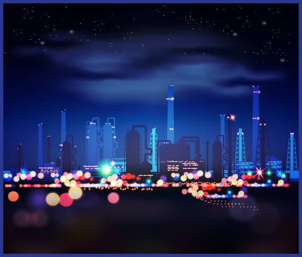 Paisaje industrial noche — Vector de stock