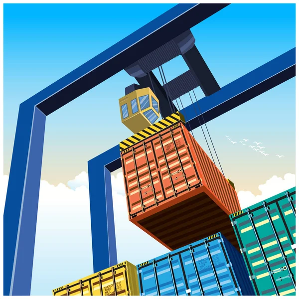Jeřáb a kontejnery — Stockový vektor