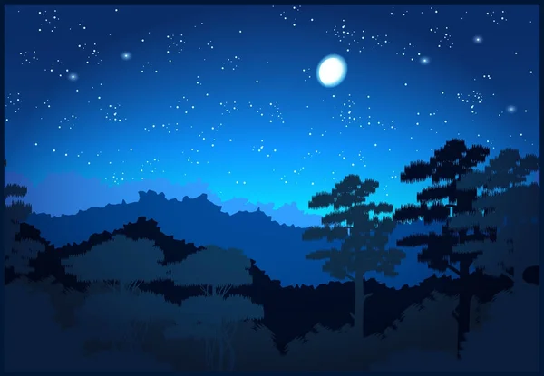 Hermoso bosque por la noche — Vector de stock