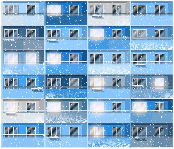 Appartementen in de winternacht — Stockvector