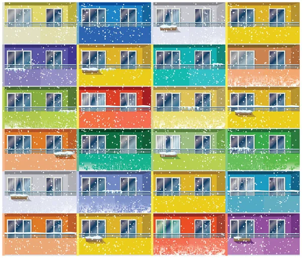 Apartamentos coloridos no inverno — Vetor de Stock