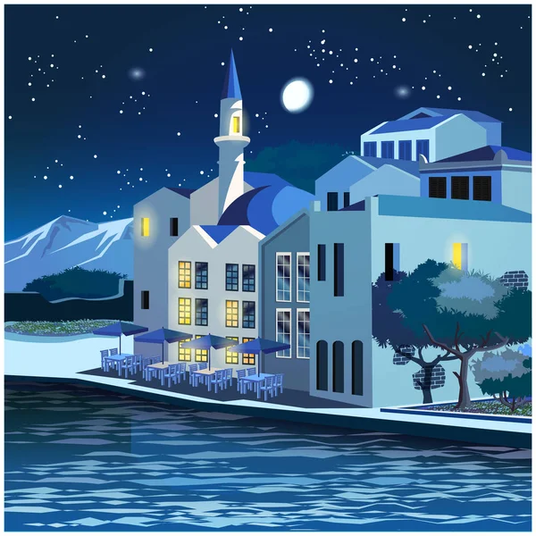 Picturesque quay at night — Stock Vector