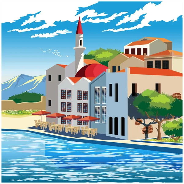 Picturesque ancient quay — Stock Vector