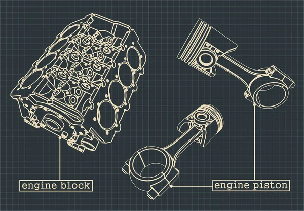 Креслення блоку двигуна — стоковий вектор