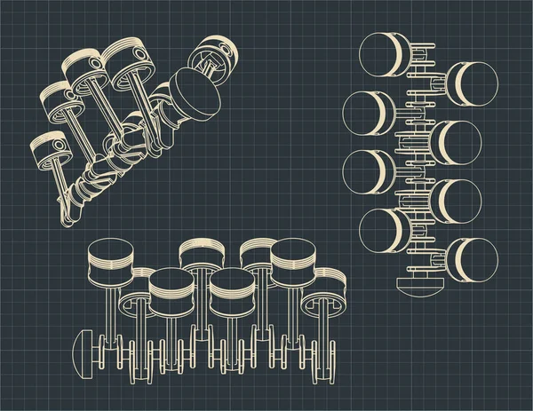 Piston crank mechanism drawings — ストックベクタ