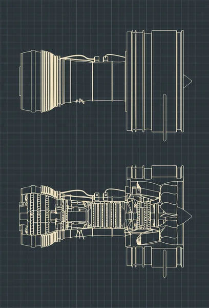 ターボファンジェットエンジンの図面 — ストックベクタ