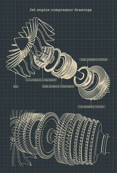 Turbofan motor kompresörü çizimleri