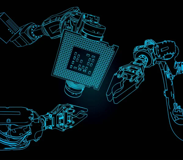 Industrial manipulators and microchip — ストックベクタ