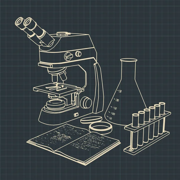 Laboratory microscope and test tubes — Stock Vector