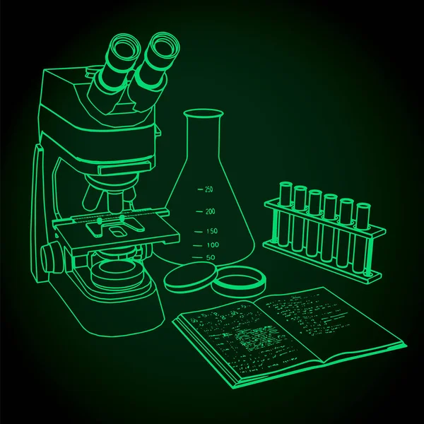 Microscope and laboratory — Stock Vector