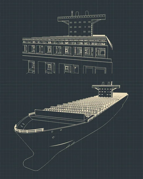 大型コンテナ船の設計図 — ストックベクタ