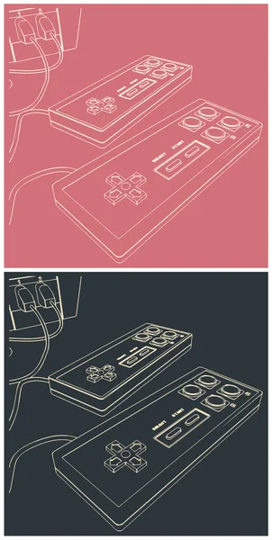 Primer plano de los gamepads retro — Vector de stock