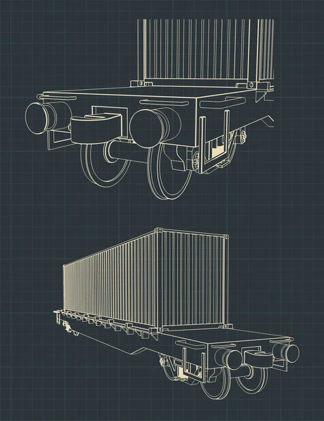 Wagon platform with a Container closeup — 스톡 벡터