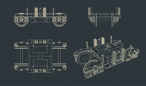Wheelbase of a train car blueprint — 스톡 벡터