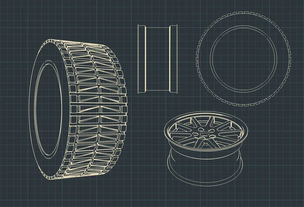 Llantas de aleación de coche y neumáticos planos — Archivo Imágenes Vectoriales