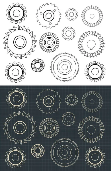 Ensemble de cercles de coupe et de fraisage — Image vectorielle