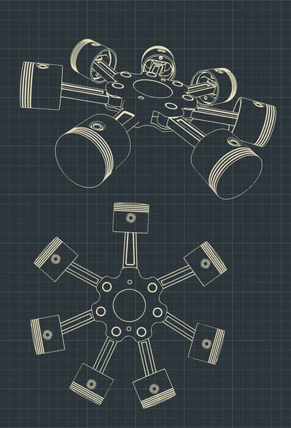 Bloque de pistón de un motor radial — Vector de stock