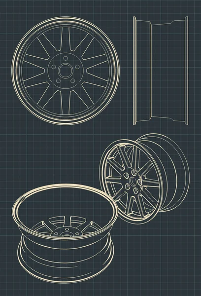 Otomotiv alaşımlı tekerlek çizimleri — Stok Vektör