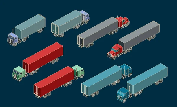 Trucks and Trailers isometric Set — 스톡 벡터