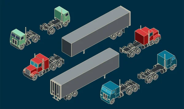 Mini conjunto de camiones y remolques — Archivo Imágenes Vectoriales