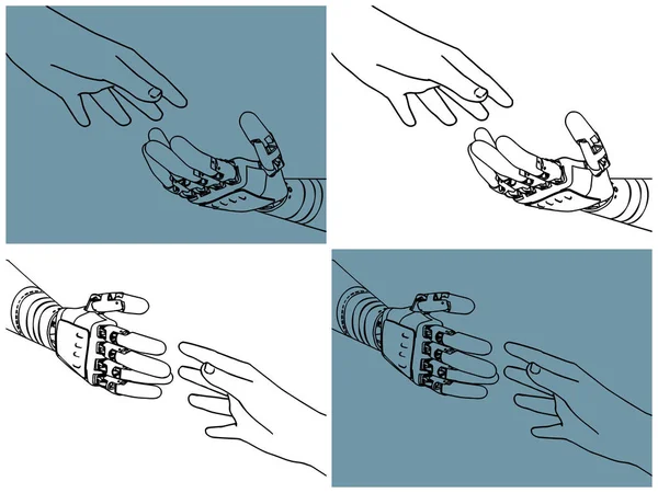 Robô e mãos humanas de ajuda — Vetor de Stock