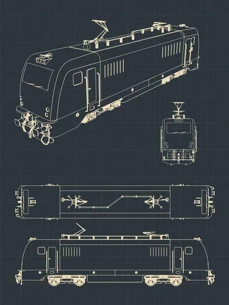 Výkresy elektrických lokomotiv — Stockový vektor