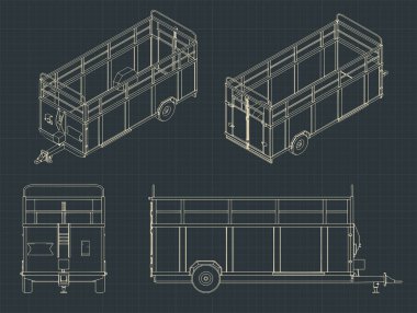 Bir Çiftlik Traktörü römork planının biçimlendirilmiş vektör çizimleri