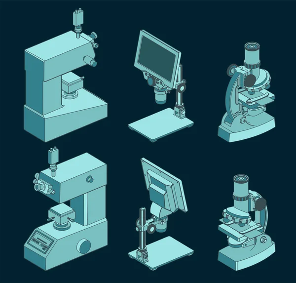 Several Stylized Vector Cartoon Illustrations Microscopes — Stock Vector