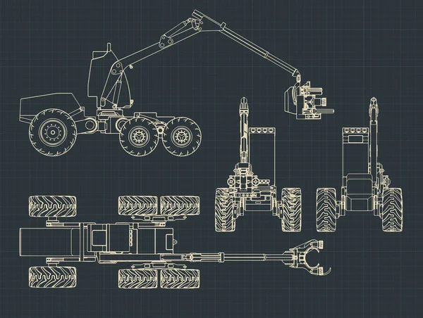 森の収穫機のカラフルな設計図のスタイルベクトルイラスト — ストックベクタ