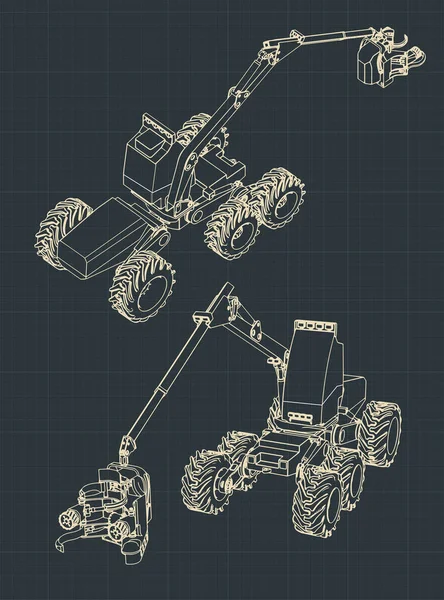 Ilustraciones Vectoriales Estilizadas Una Máquina Cosechadora Forestal Planos Coloridos — Vector de stock