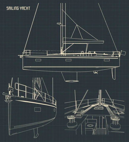 Ilustración Vectorial Estilizada Planos Yate Vela — Vector de stock