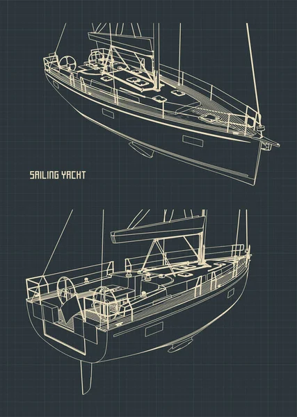 Stylizowany Wektor Ilustracji Planów Jachtu Żaglowego — Wektor stockowy