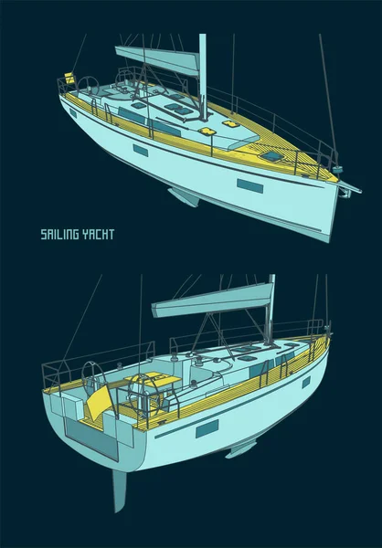 Ilustración Vectorial Estilizada Planos Color Yate Vela — Vector de stock