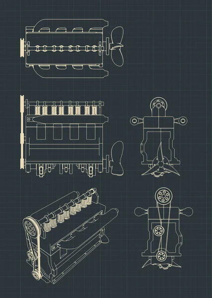 Négyhengeres Dízelmotorok Rajzainak Stilizált Vektoros Ábrázolása — Stock Vector