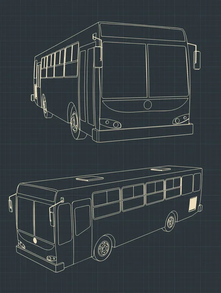 Gestileerde Vector Illustratie Van Een Stadsbus Tekeningen Vanuit Verschillende Hoeken — Stockvector