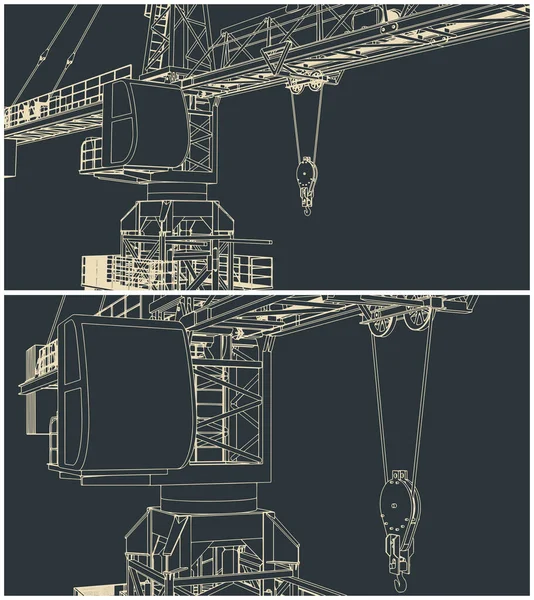 Stilizált Vektoros Illusztráció Építőipar Témájában Építőipari Daru Közelkép — Stock Vector