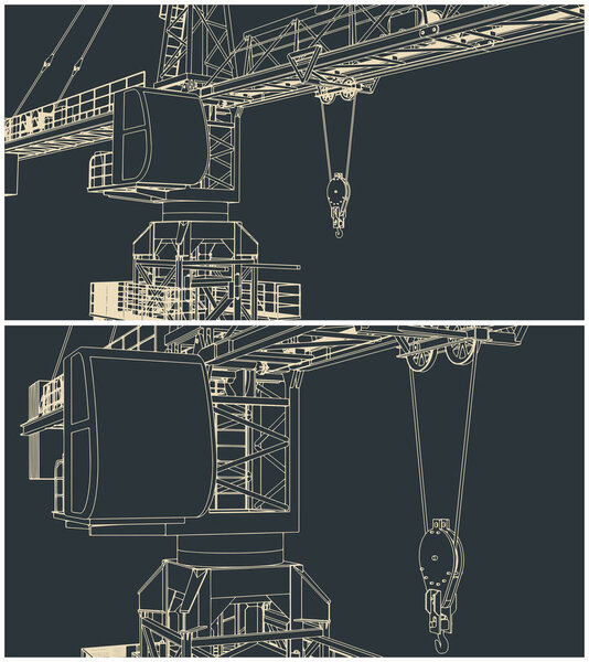 Stylized vector illustration on the theme of the construction industry. Construction crane close-up.
