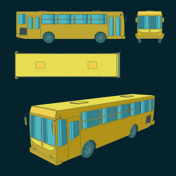Illustrazione Vettoriale Colorata Stilizzata Disegni Autobus Urbani — Vettoriale Stock