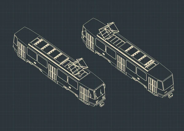 Stylized Vector Illustration Tram Isometric Drawings — Stock Vector