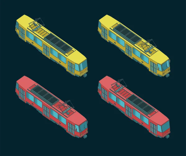 Gestileerde Vector Illustratie Van Een Kleur Tram Isometrische Tekeningen — Stockvector