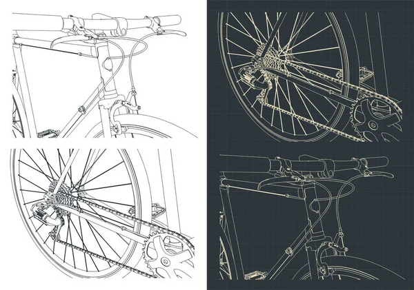 Stilisierte Vektorillustration Von Umrissen Und Zeichnungen Eines Rennrads Aus Nächster — Stockvektor