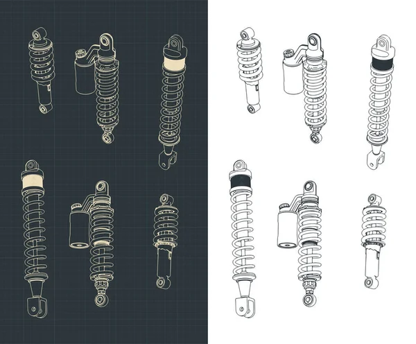 Stylizowany Wektor Ilustracja Kilku Motocykli Amortyzatory Rysunek Zestaw — Wektor stockowy