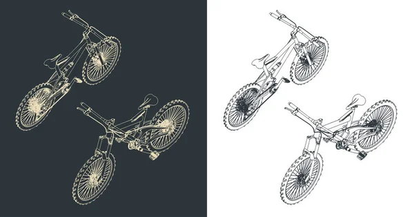 Ilustraciones Vectoriales Estilizadas Dibujos Isométricos Bicicleta Montaña — Vector de stock