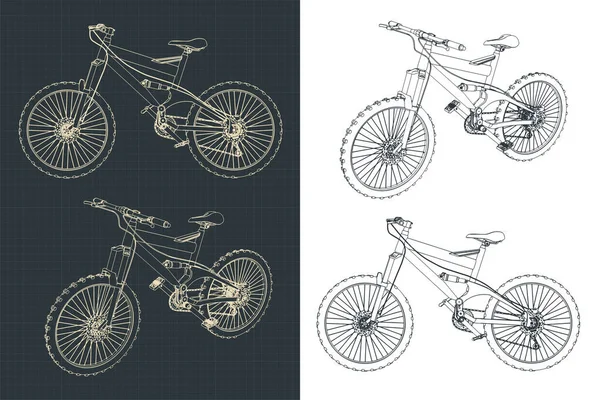 Στυλιζαρισμένες Διανυσματικές Απεικονίσεις Σχεδίων Ποδηλάτου Βουνού — Διανυσματικό Αρχείο