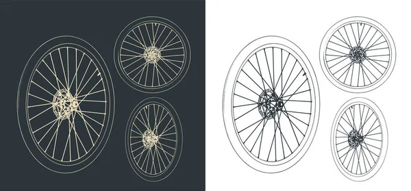 ロードバイクホイールの図面のスタイルベクトルイラスト — ストックベクタ
