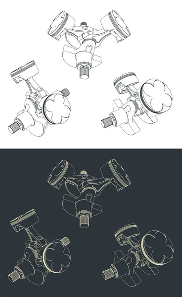 Стилизованная Векторная Иллюстрация Двухцилиндровых Рисунков Поршневых Блоков Двигателя — стоковый вектор