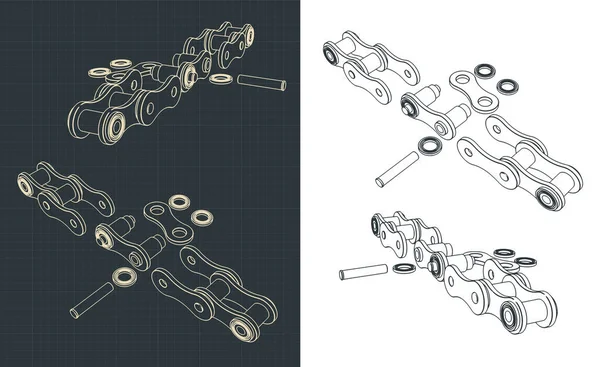 Stilizált Vektor Illusztráció Különböző Szögekből Készült Mechanikus Láncerőátviteli Rajzok Közelségéről — Stock Vector