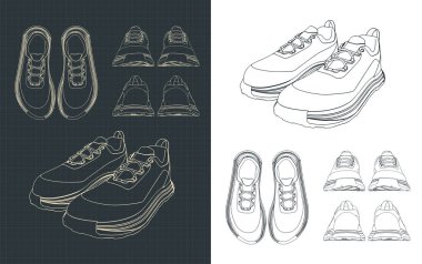 Sneakers çizimlerinin biçimlendirilmiş vektör illüstrasyonu mini Set