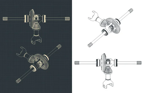 Stylized Vector Illustration Gear Differential Drawings — Stock Vector
