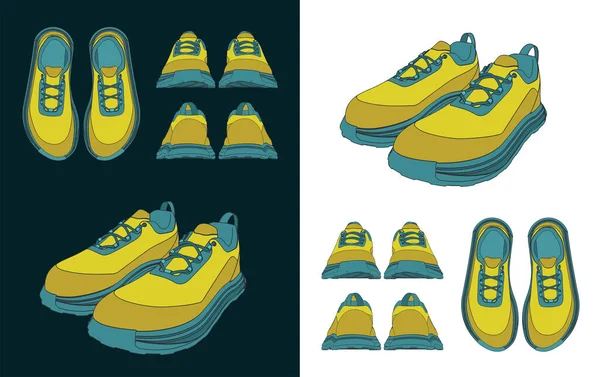 Ilustración Vectorial Estilizada Los Dibujos Color Las Zapatillas Mini Set — Archivo Imágenes Vectoriales